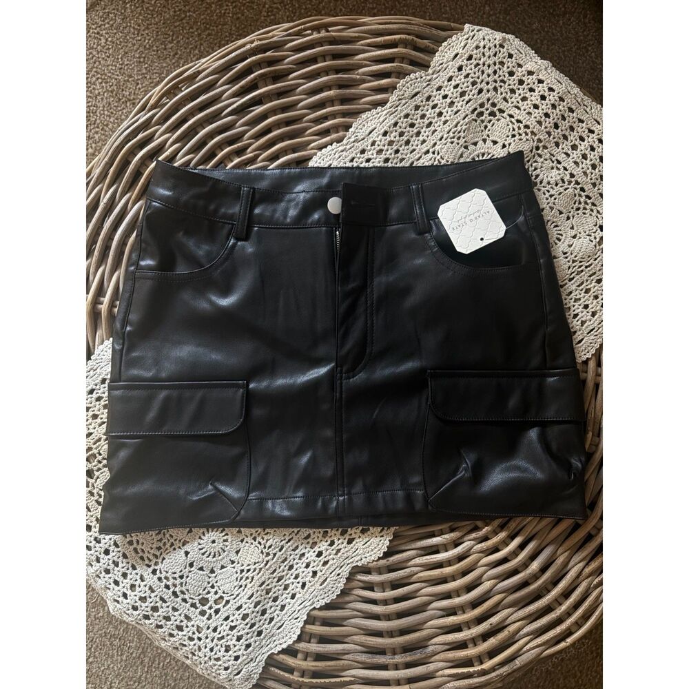 Altarโd State Black Faux Leather Cargo Mini Skirt Size M NWT